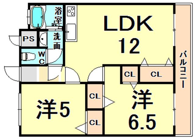 サリーコート元浜(2LDK/4階)の間取り写真
