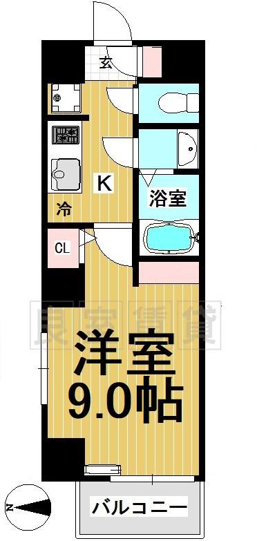 ゴルトベルク(1K/7階)の間取り写真
