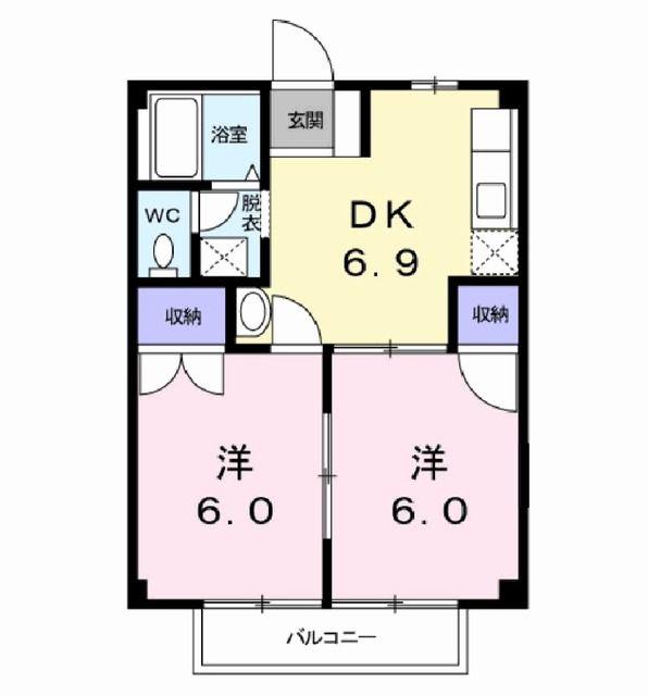 クローバーヒルズII(2DK/2階)の間取り写真
