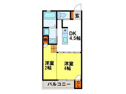 コンフォール石坂(1DK/2階)の間取り写真