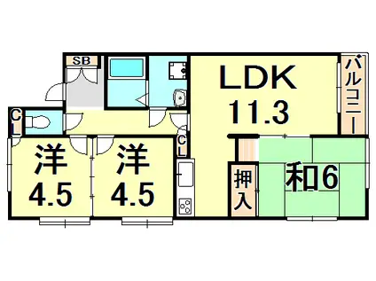 コート池尻(3LDK/2階)の間取り写真