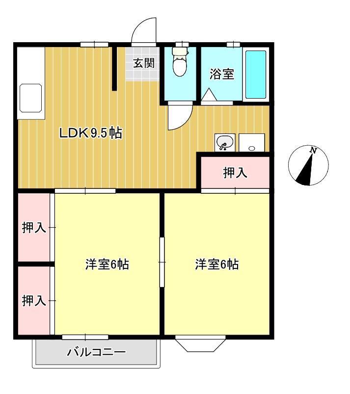 グランボヌールOKAMOTO(2DK/2階)の間取り写真