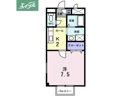 プロスペルA(1K/2階)の間取り写真