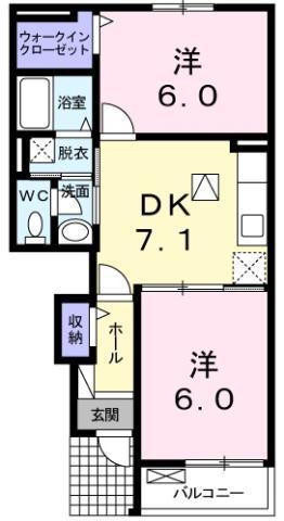 カリーナガーデン(2DK/1階)の間取り写真