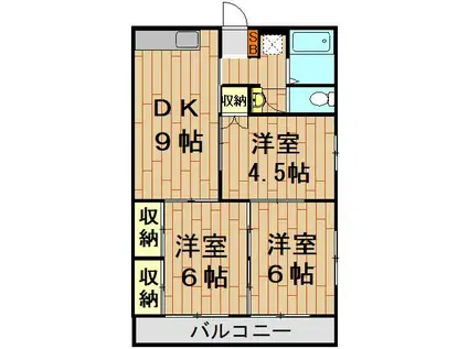 ニイハイツI(3DK/1階)の間取り写真