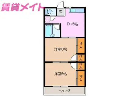 コーポ小林(2DK/2階)の間取り写真