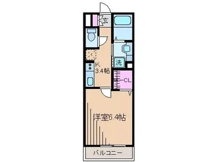 M.Oハイツ31(1K/2階)の間取り写真