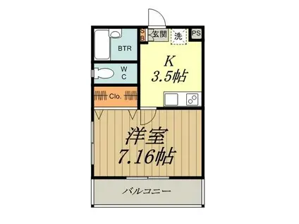 ソレーユ小川(1K/1階)の間取り写真