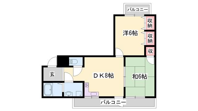 クリーンピア下寺町(2DK/6階)の間取り写真
