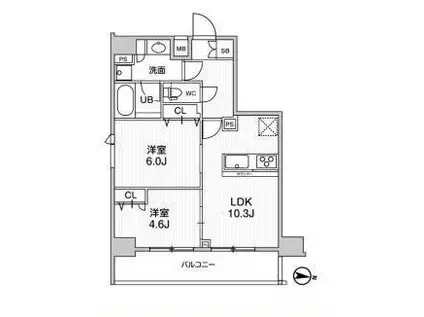 ジェノヴィア三ノ輪IIスカイガーデン(2LDK/13階)の間取り写真