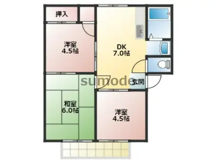 ドミール西 3番館(3LDK/1階)の間取り写真