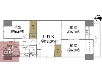 鴫野コーポ 二号棟(3LDK/5階)の間取り写真