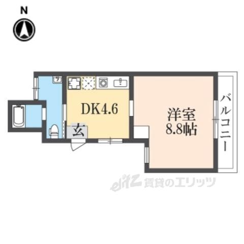 ビオス京都西陣アヤナス(1DK/2階)の間取り写真