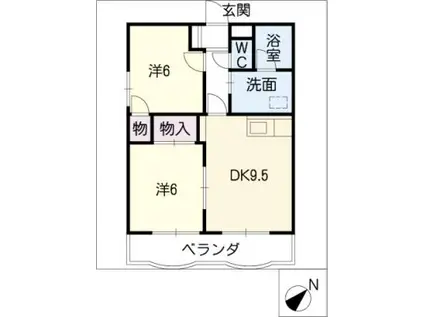 メルベーユ中根(2DK/2階)の間取り写真