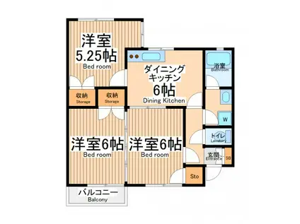 シーエルエルエクセレンス相模台2(3DK/1階)の間取り写真