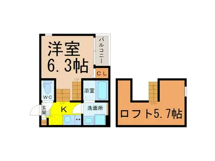 プランドール矢田(1K/2階)の間取り写真