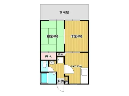 ビーライン千鳥ヶ浜A棟(2DK/1階)の間取り写真