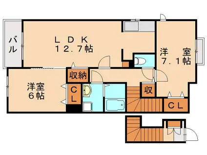 エステート長津タウン21 A(2LDK/2階)の間取り写真