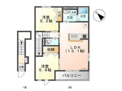グラン国分寺(2LDK/2階)の間取り写真