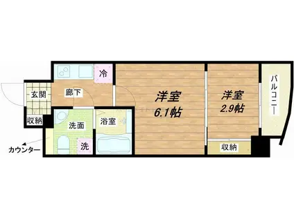 ラシュレエグゼ本町(2K/11階)の間取り写真