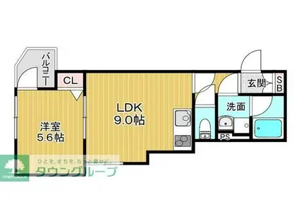 LA CREA新子安(1LDK/1階)の間取り写真