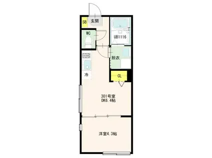 プランシッド千住緑町(1DK/3階)の間取り写真