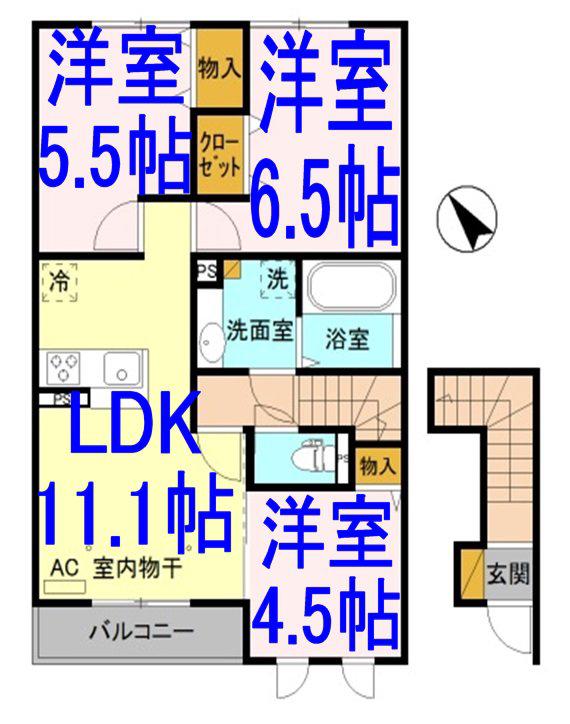 リッチ フェルト B(3LDK/2階)の間取り写真
