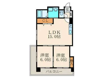 ホンダクリオビル(2LDK/4階)の間取り写真