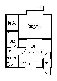 ヒルズB(1DK/1階)の間取り写真
