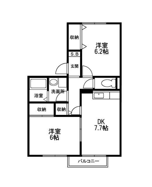 心の参番館(2DK/2階)の間取り写真