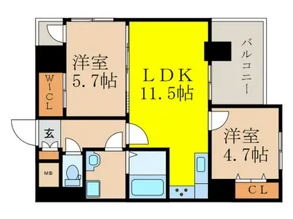 ノルデンハイム江坂アドバンス(2LDK/9階)の間取り写真