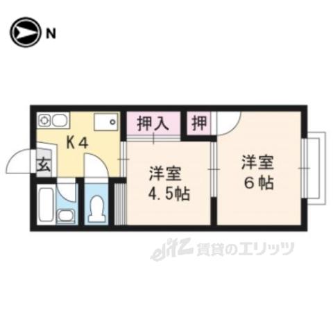 竹殿ハイツ(2K/1階)の間取り写真