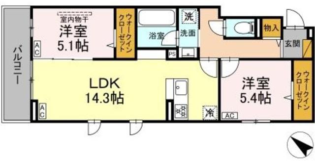 レジデンスヒルトップ(2LDK/1階)の間取り写真