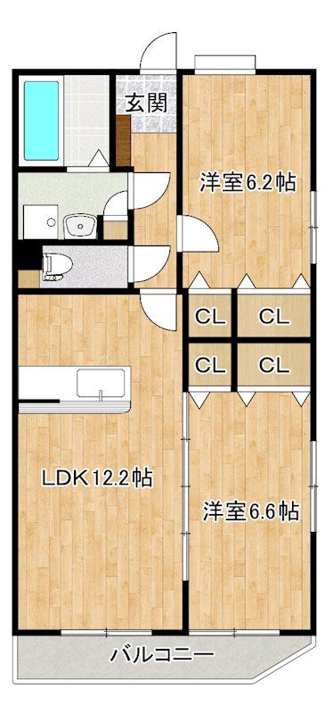 デューク筑紫野(2LDK/2階)の間取り写真