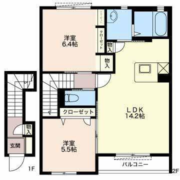 ビューハイツすずらんVI(2LDK/2階)の間取り写真