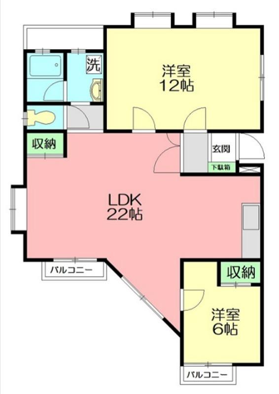 ノーブルマンション山王塚(2LDK/2階)の間取り写真