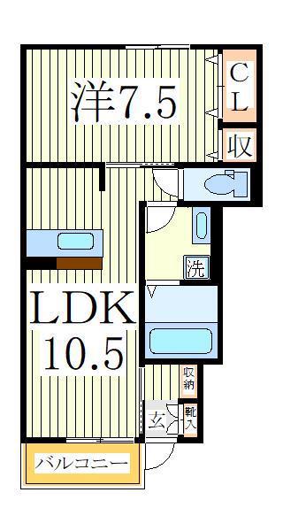 ボヌール新松戸A棟(1LDK/1階)の間取り写真