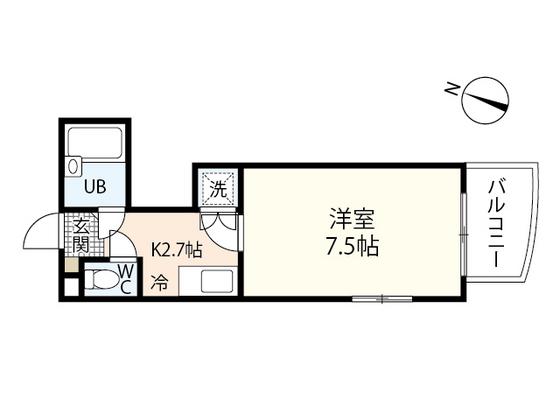 セントラルリバー東原(1K/2階)の間取り写真