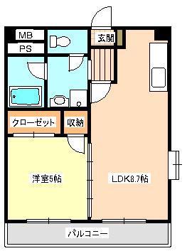 K・Tビル(1LDK/2階)の間取り写真