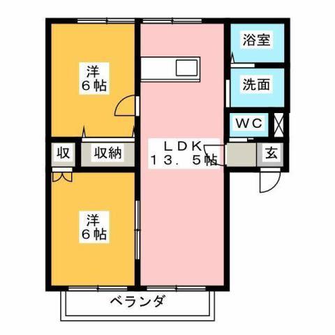 ウエストワン(2LDK/2階)の間取り写真