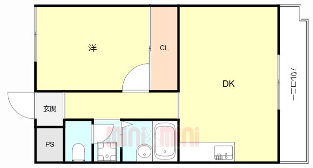 シロハイヌ尼崎(1DK/3階)の間取り写真
