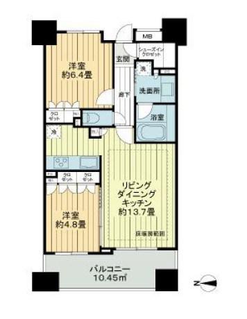 リビオ初台アリアフォート(2LDK/4階)の間取り写真