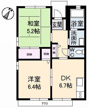 ヴェルジュ B棟(2DK/1階)の間取り写真