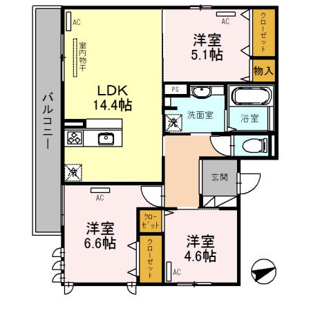 D-ROOM南住吉 マリキータ(3LDK/1階)の間取り写真