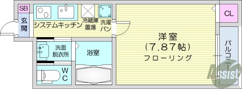RESONANT SQUARE(1K/1階)の間取り写真