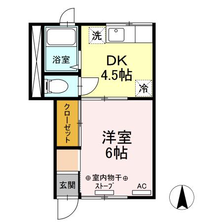 コーポやまびこ(1DK/1階)の間取り写真