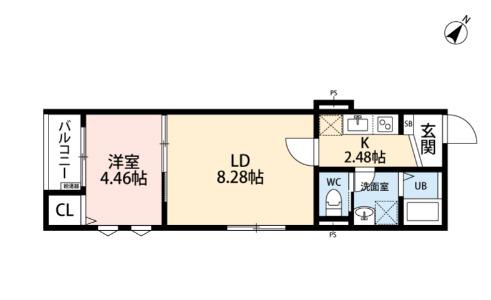 立川セイワレジデンス3(1LDK/1階)の間取り写真