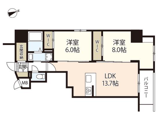 S-RESIDENCE富士見町AGLITTER(2LDK/7階)の間取り写真