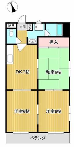 グローリアスシティヒラタ(3DK/4階)の間取り写真