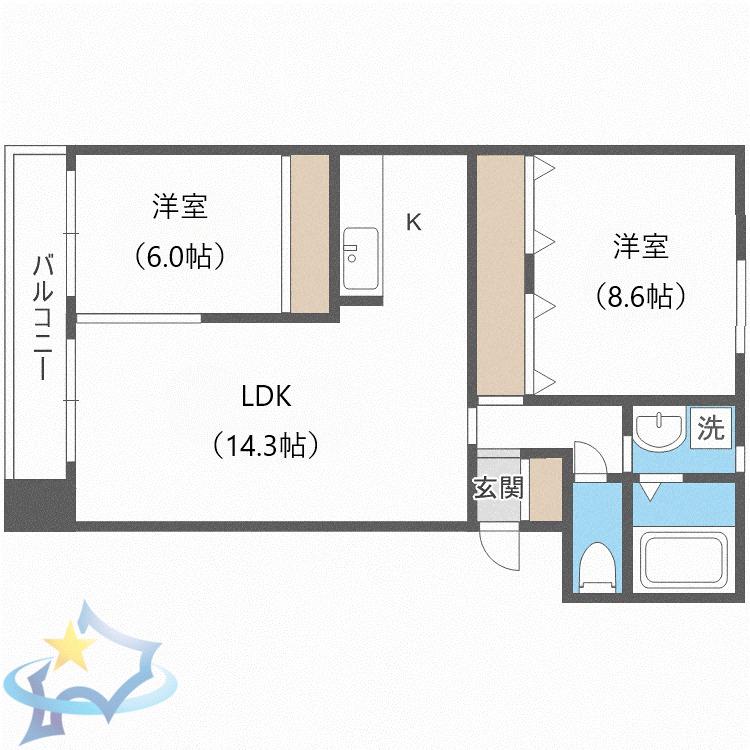 プランドール西野(2LDK/3階)の間取り写真